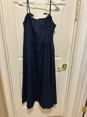 Women's Navy Blue Maxi Dress with Tie Straps